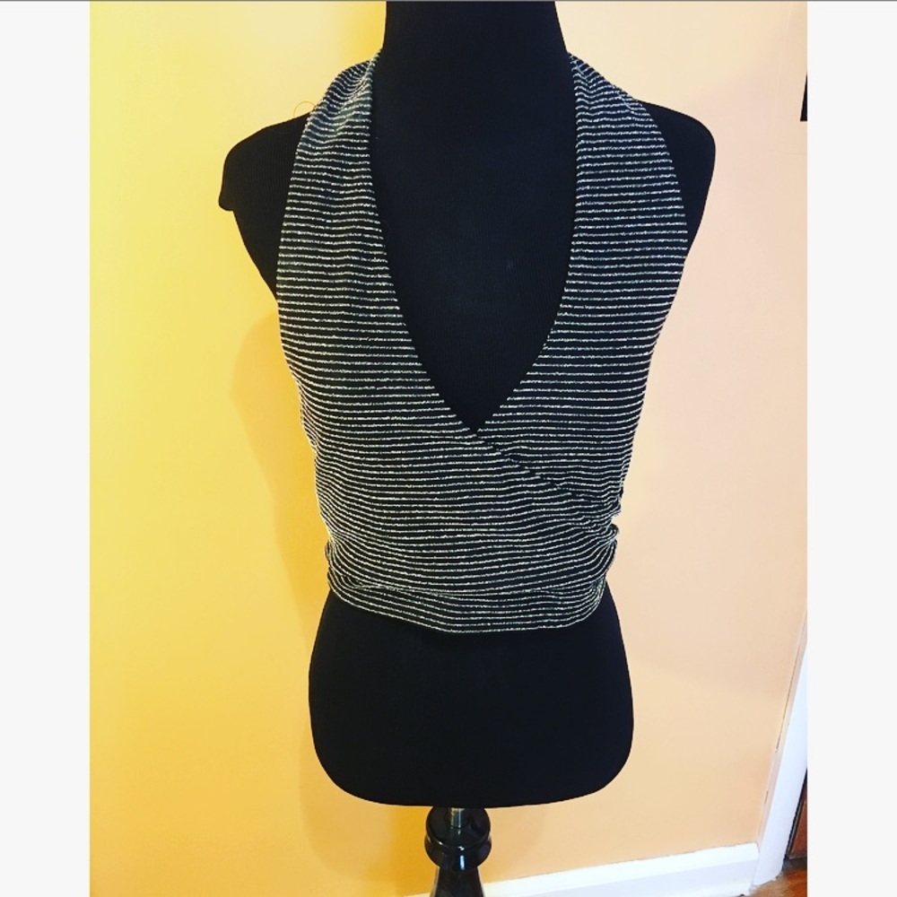 Metallic Striped Halter Crop
